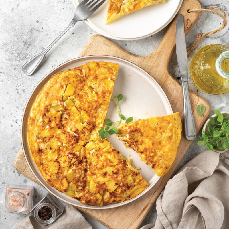 Frittata or potato pie in a ceramic plat